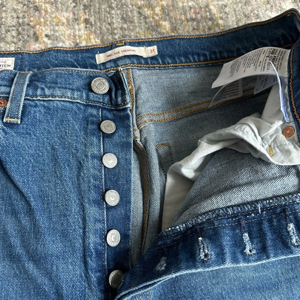 Levi’s Ribcage Straight Blue Jeans Ankle Size 31 High Rise Cropped Denim - Picture 9 of 11